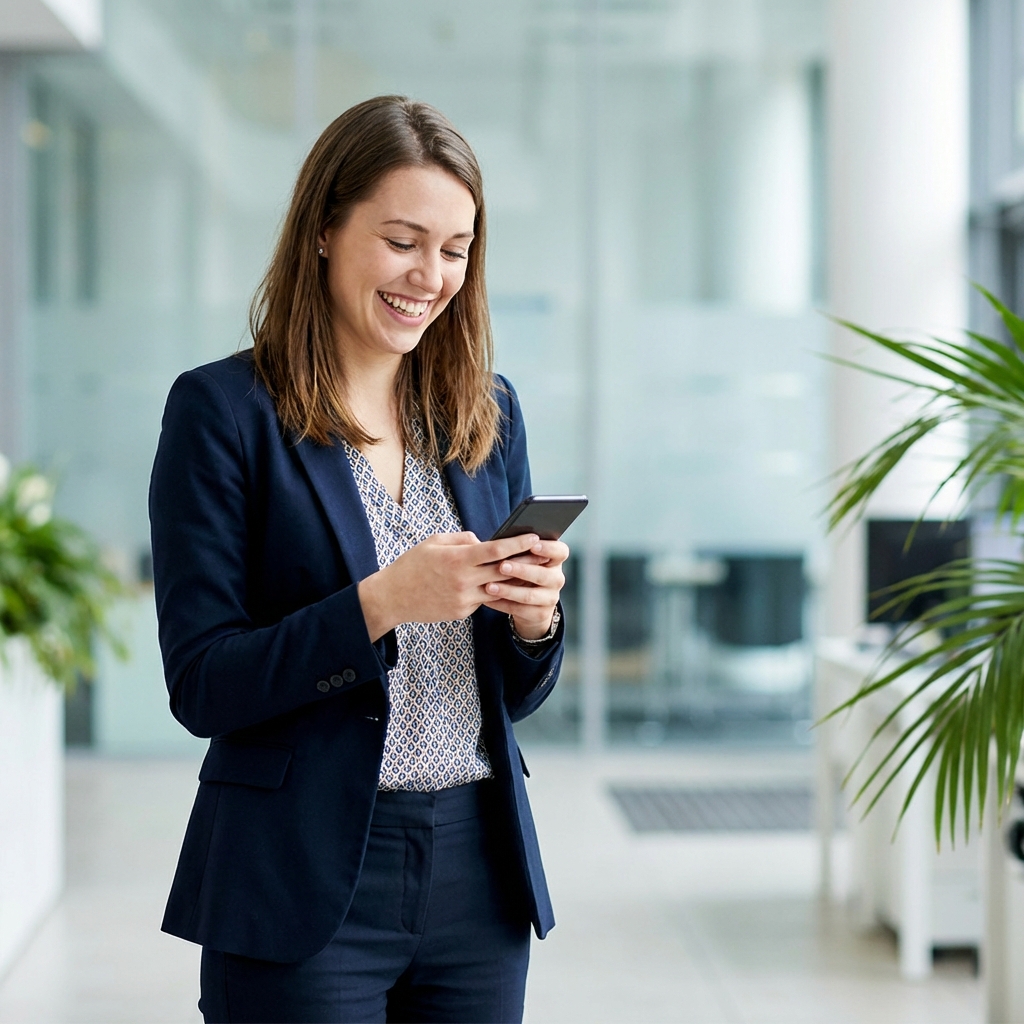 Mujer profesional usando Telegram para vender